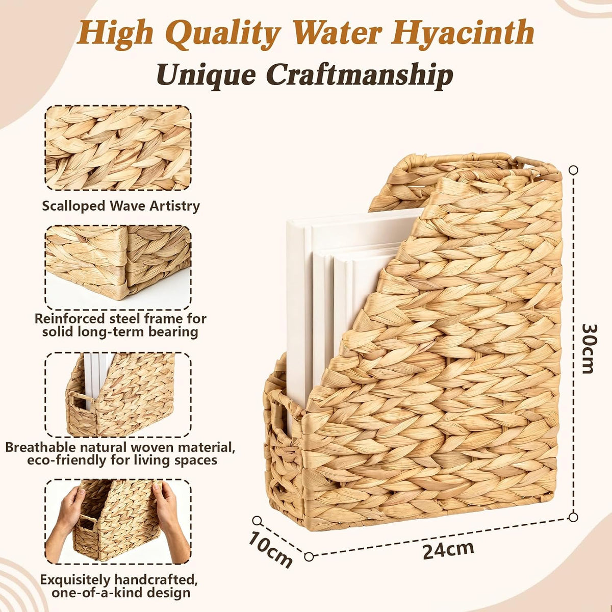 2 Pcs Handwoven Magazine File Holder 11.8'' Foldable Design