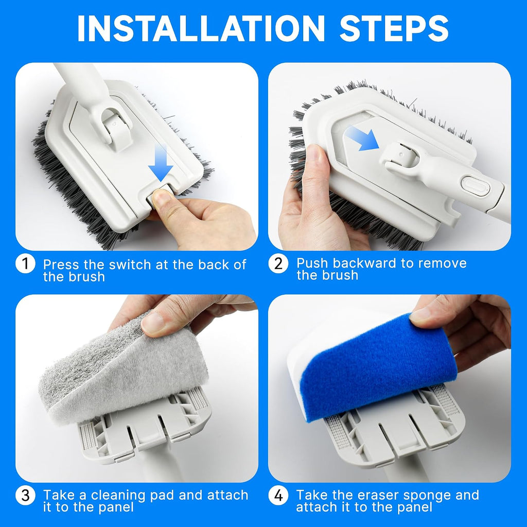 Tile Tub Scrubber Brush with Different Function Cleaning Heads
