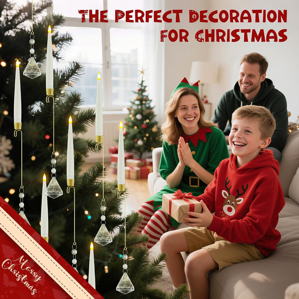 Christmas Tree Candles Battery Operated with Remote, Clip on Candles with Crystal Diamond Ornaments & Hooks for Christmas Tree, Flickering LED Candlesticks for Winter New Year Home Party Decor, 10 Pcs