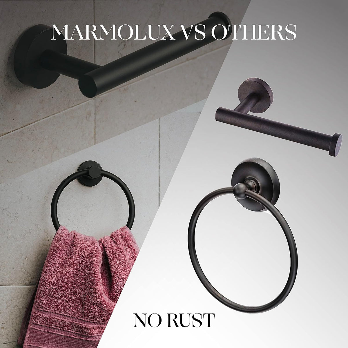 Marmolux Acc - 4 Piece Matte Black Bathroom Hardware Set - Towel Rack Set, Towel Holder & Wall Mounted Fixtures - Stainless Steel Matte Black Accessories