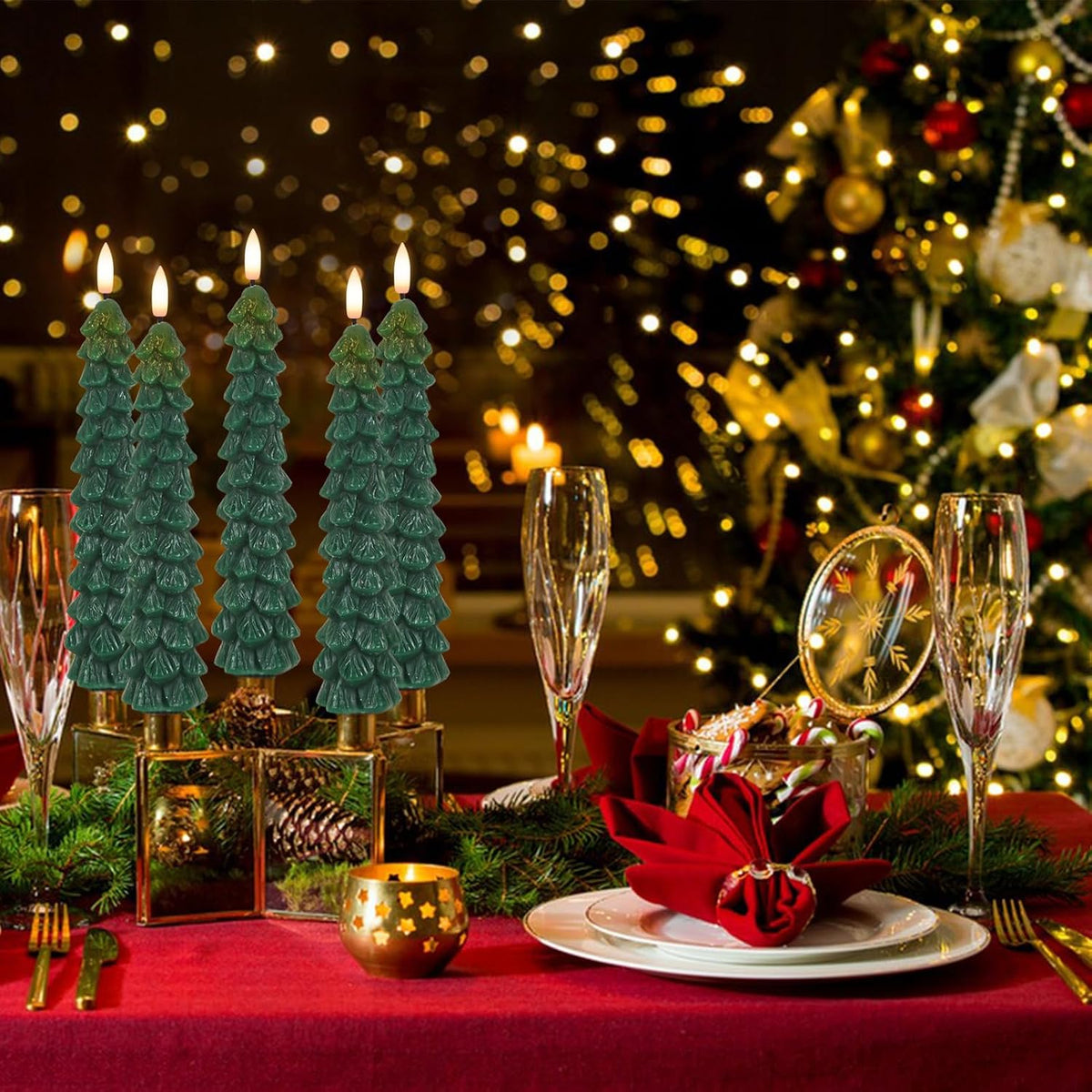 Eldnacele Christmas Tree Flameless LED Taper Candles with Remote and Timer