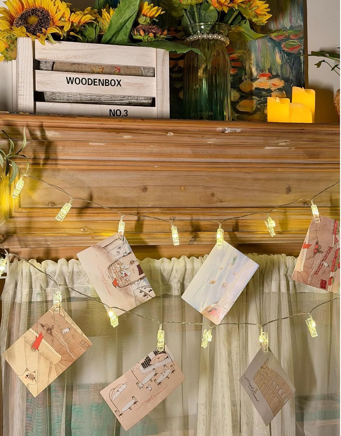 Photo String with Clips 20 LEDs Battery Operated Room Decorations Twinkle Photo Clips String Light for Bedroom Wall Christmas Party Wedding Birthday Classroom, Warm White