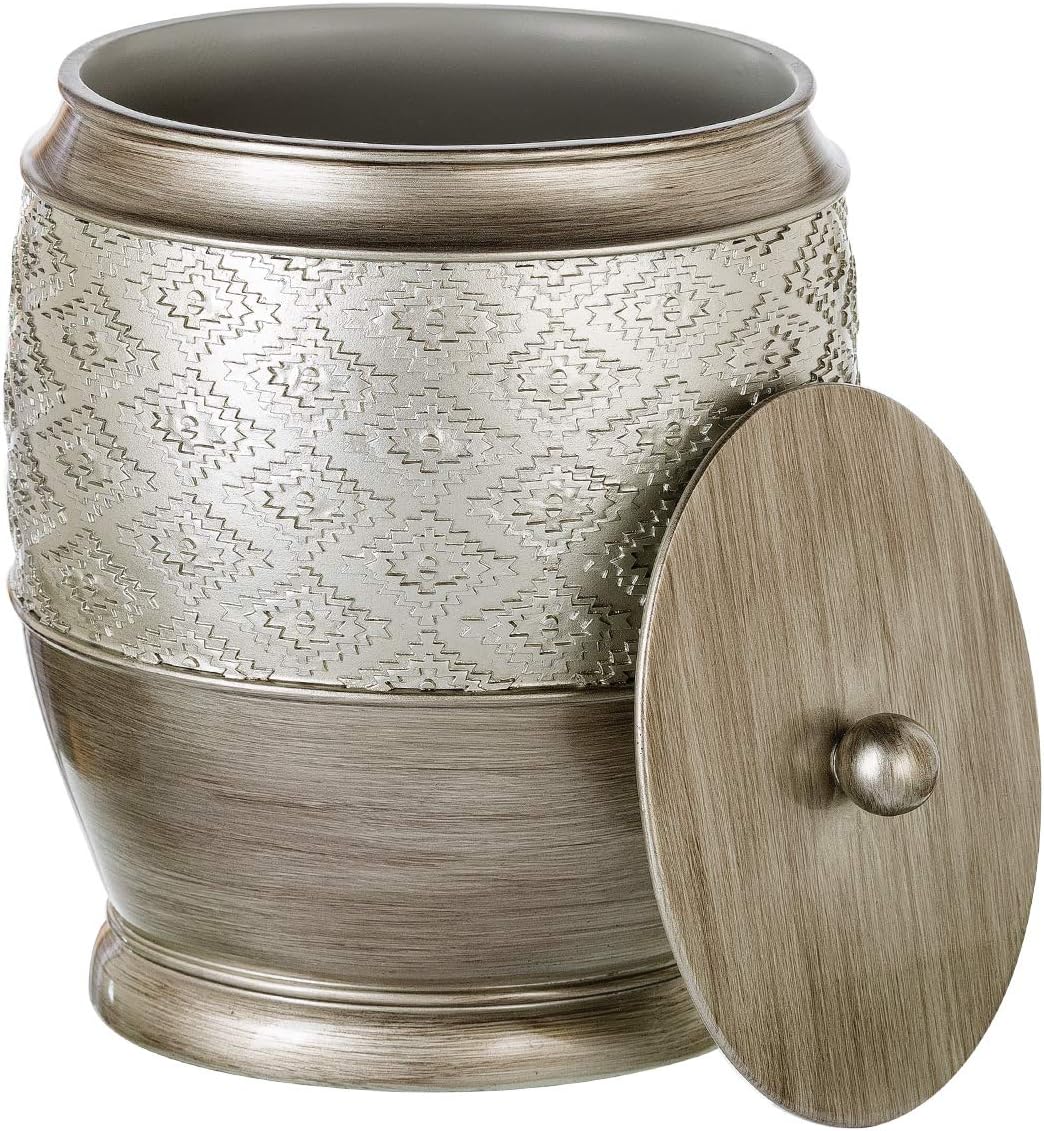 Creative Scents Dublin Silver Small Bathroom Trash Can with Lid 1.26 Gal / 4.8L - Brushed Silver Oval Garbage Can - Decorative Waste Basket for Bathroom Decor - Durable Wastebasket for Paper/Diaper
