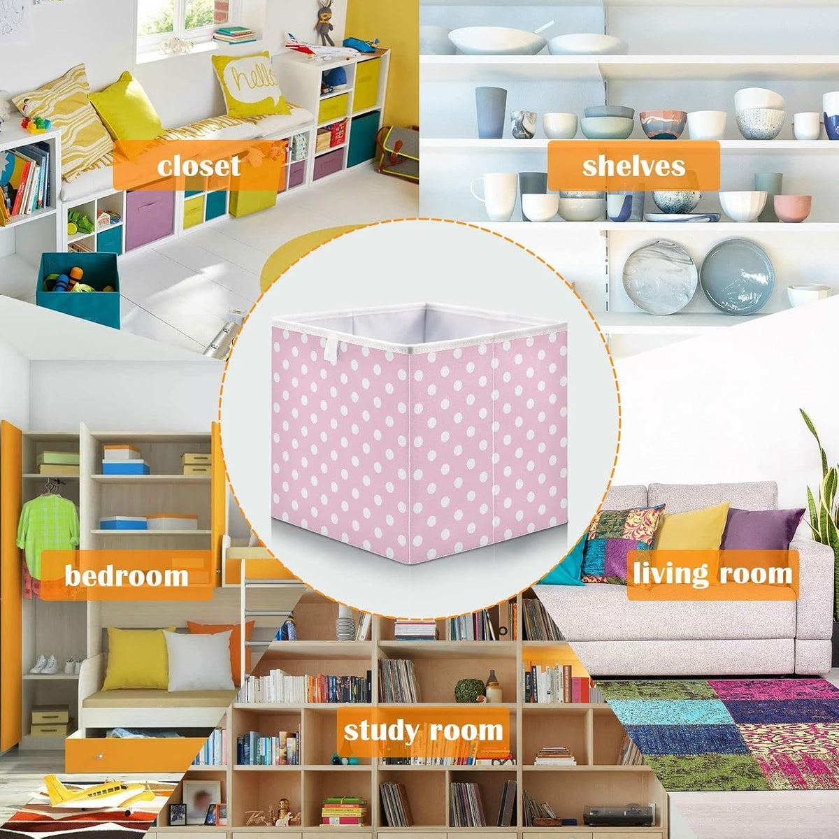 Kigai Polka Dot Pink Cube Storage Bins 11x11 inch Collapsible Fabric Storage Cubes Organizer Foldable Boxes Decorative Basket for Home Organizing