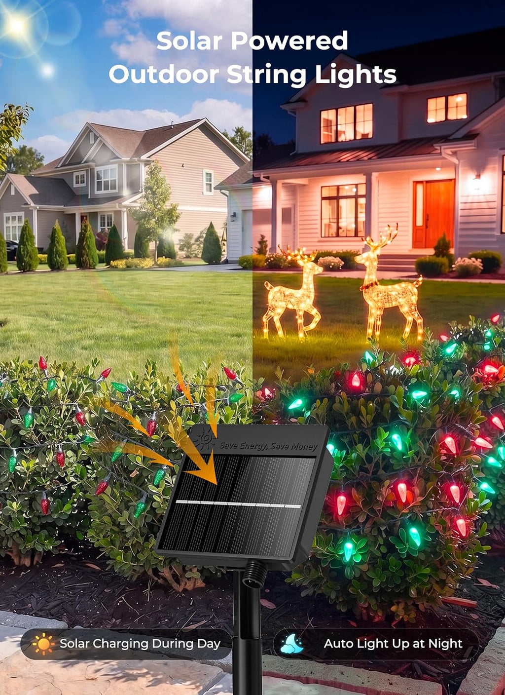 Minetom C6 Solar Christmas Lights, 50 LEDs Waterproof Outdoor String Lights