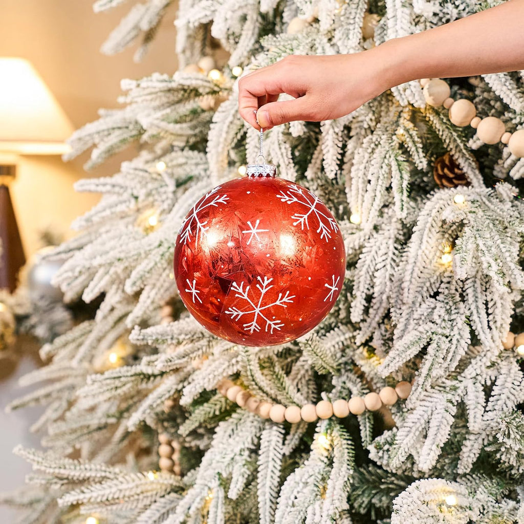JORNOY Christmas Balls Ornaments Set, 6 inch/150mm Extra Large Shatterproof Plastic Hanging Bulbs for Xmas Tree Decorations Holiday Party with String, 4 Pack-Red&White