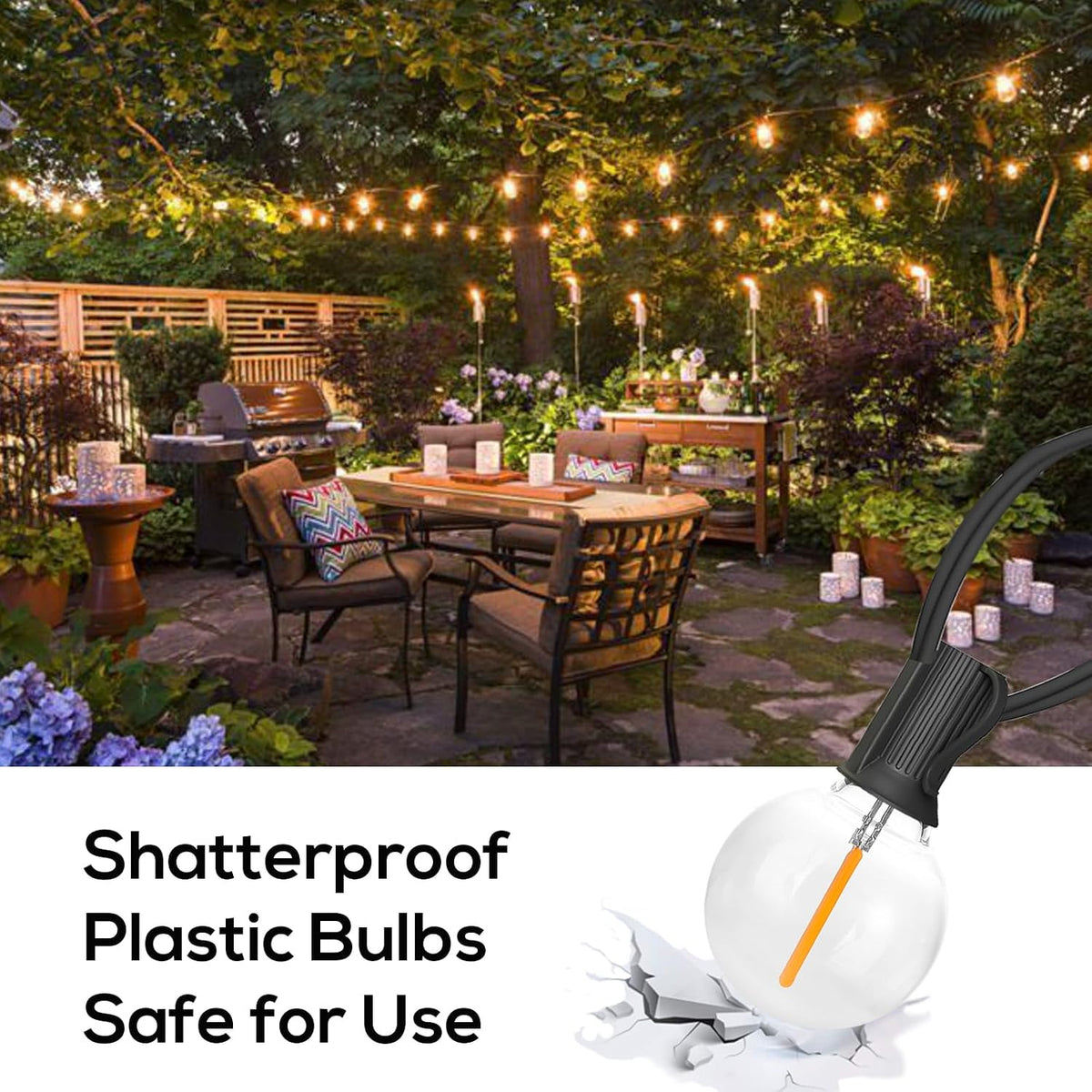 Banord 50FT Outdoor String Lights, Shatterproof Patio Lights with 26 Bulbs
