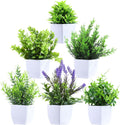 Clearain 6 Pack Small Fake Plants Mini Artificial Potted Plants for Table Desk Home Laundry Room Bathroom Office Decoration (White)