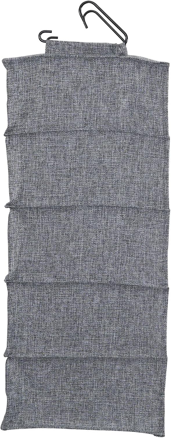 Household Essentials 10 Pocket Double Hang Canvas Shoe Organizer Side‑by‑Side Hanging Storage, Gray