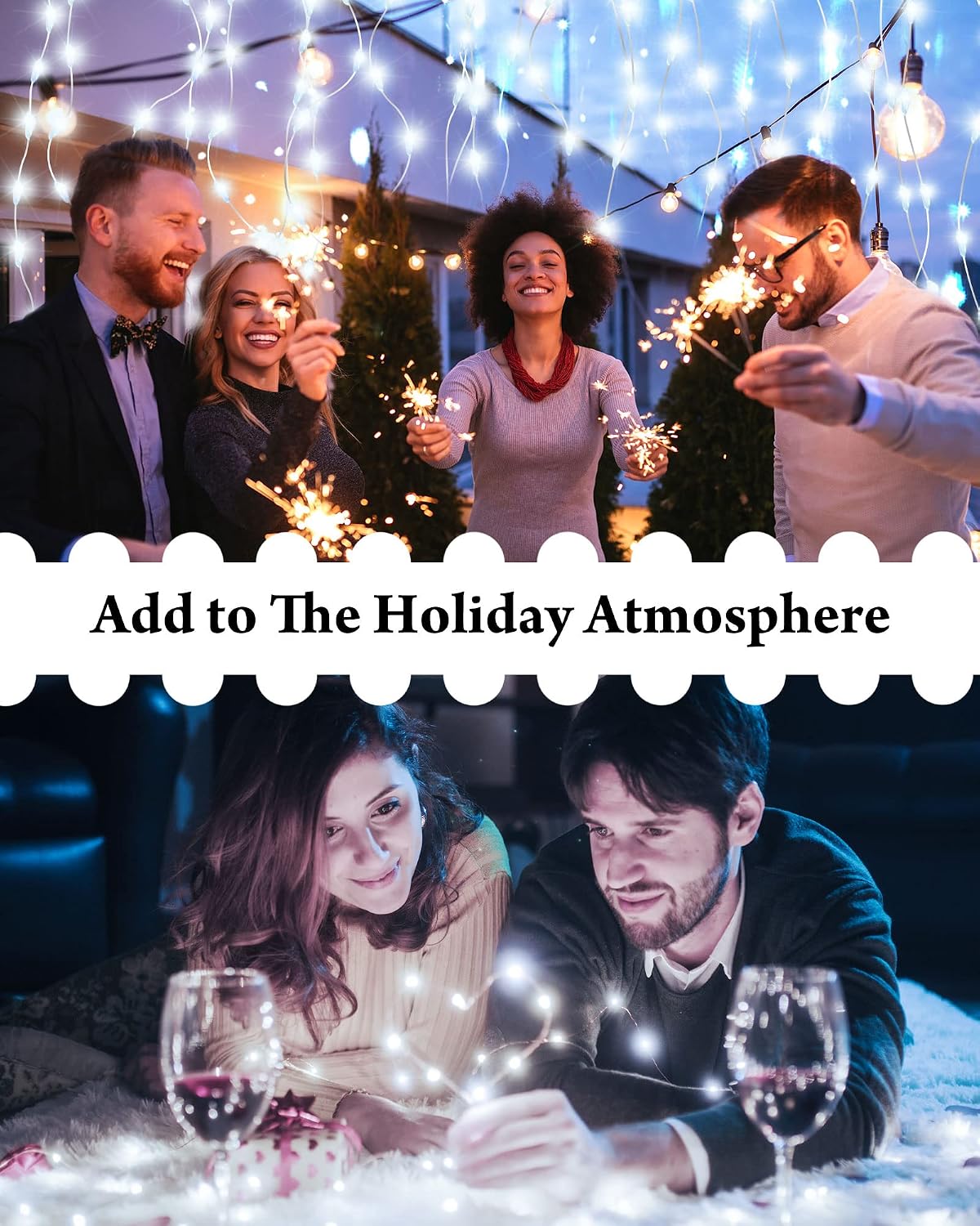 Riakrum 50 Pcs Christmas 10 ft White Battery Operated LED Fairy Light Decor