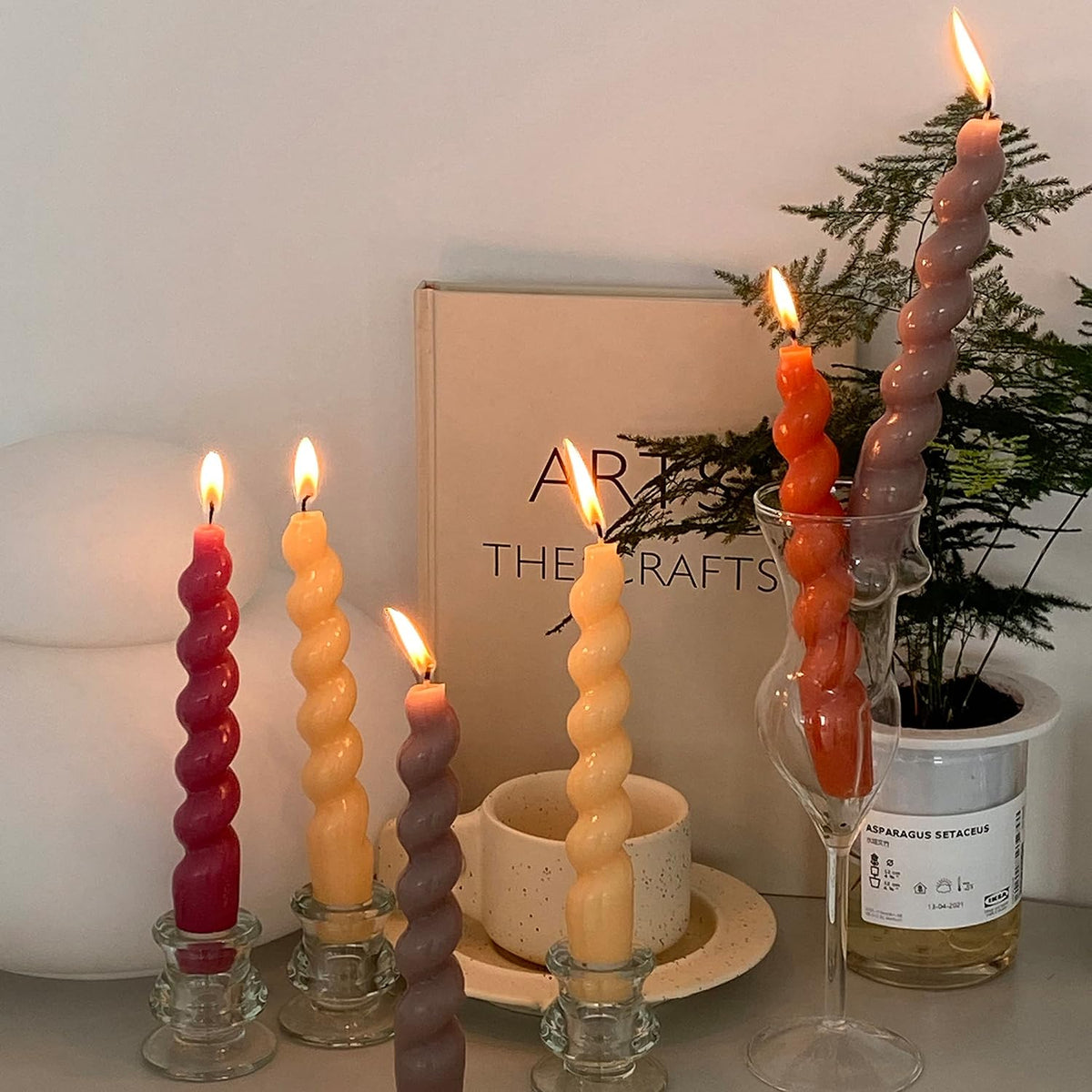 Yellow Spiral Taper Candle 7.5inch Long Smokeless Twisted Candlesticks Drip-Free Spiral Candles for Relaxation Party Wedding Churche or Special Occasions