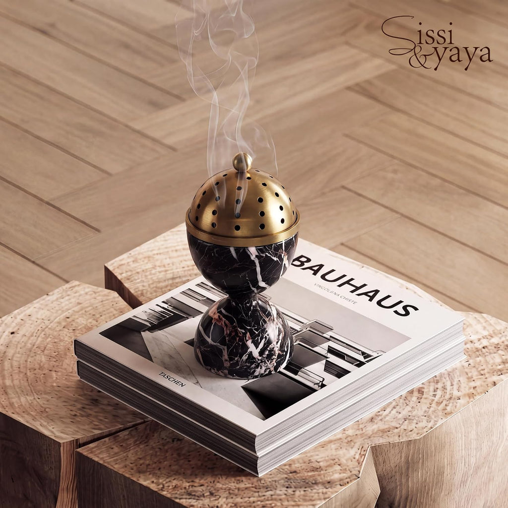 Black Marble Incense Burner with Brass Tray