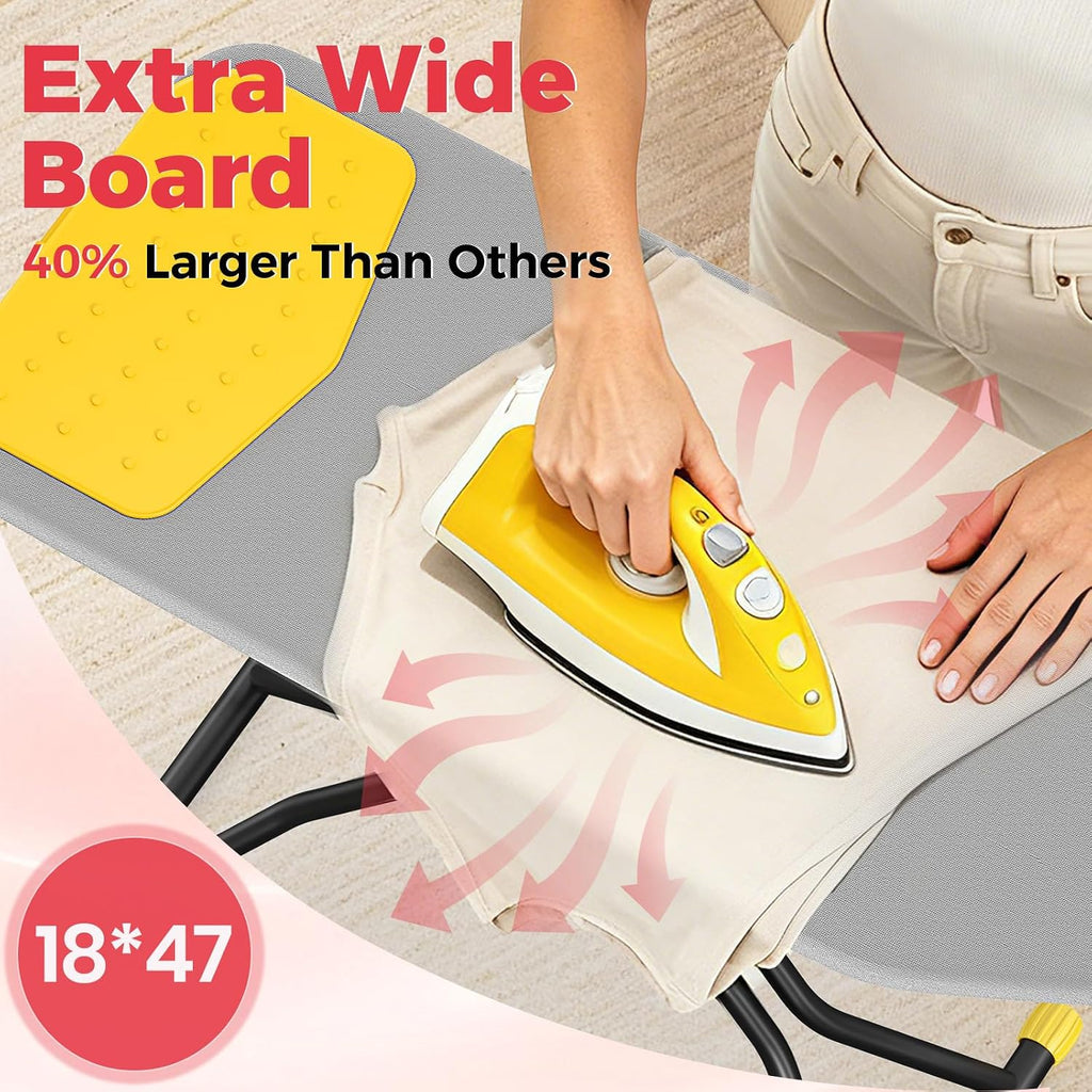 KINGBOARD 18x47 Full Size Ironing Board with Iron Mat, Heavy Duty Leg, Grey