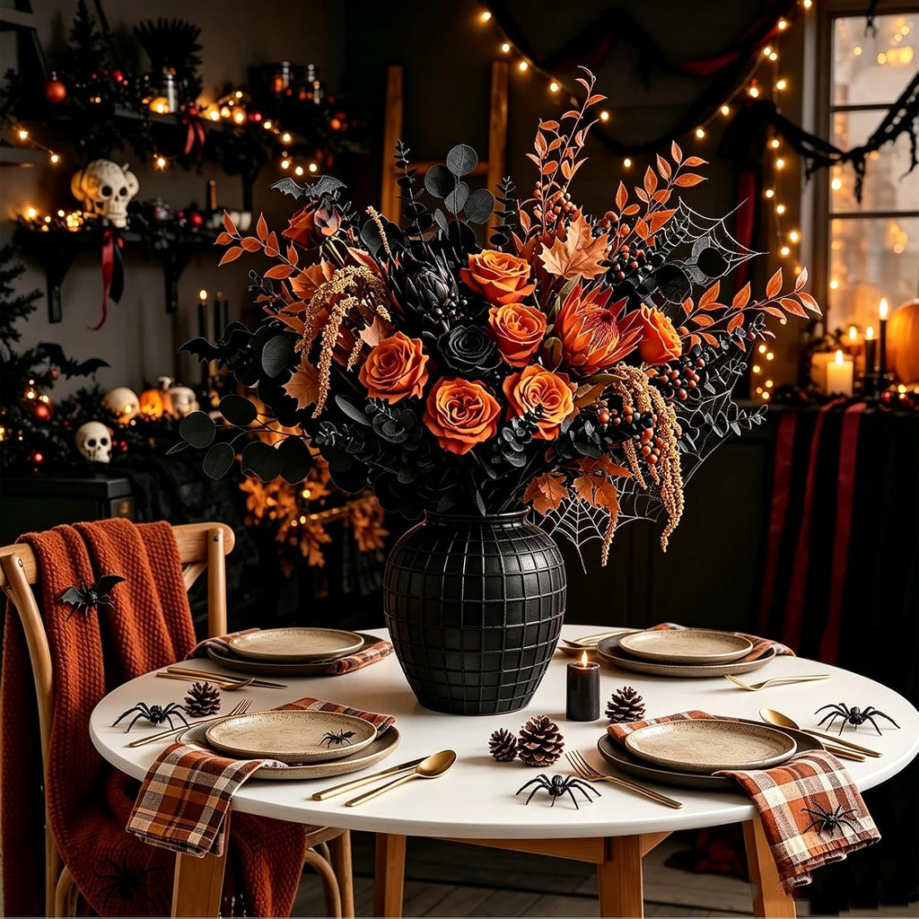 120 Pcs Black Artificial Eucalyptus Stems, 3 Styles Matte Pure Faux Eucalyptus Leaves Branches for Gothic Party Halloween Dark Wedding Industrial Home Decoration