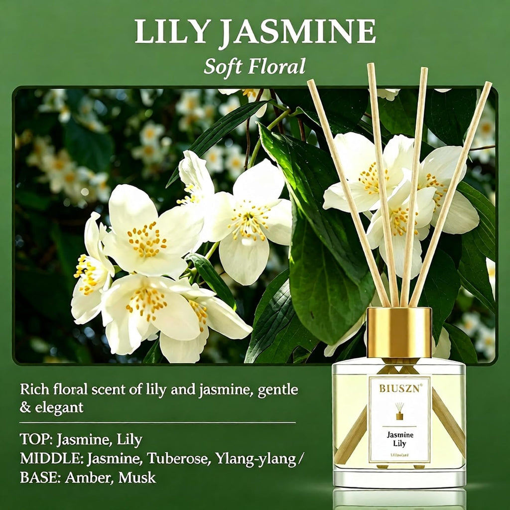 Reed Diffuser Set of 3, 50 ml Jasmine Lily/Citrus/Ocean Sea Salt