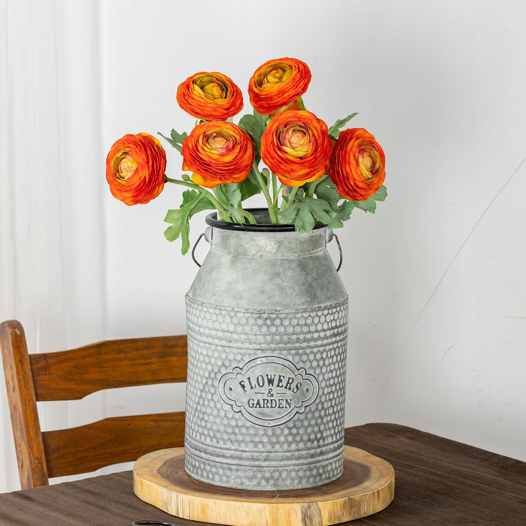 Artificial Ranunculus Flowers with Real Touch Stem, Silk Ranunculus Flowers (Orange, 6pcs)