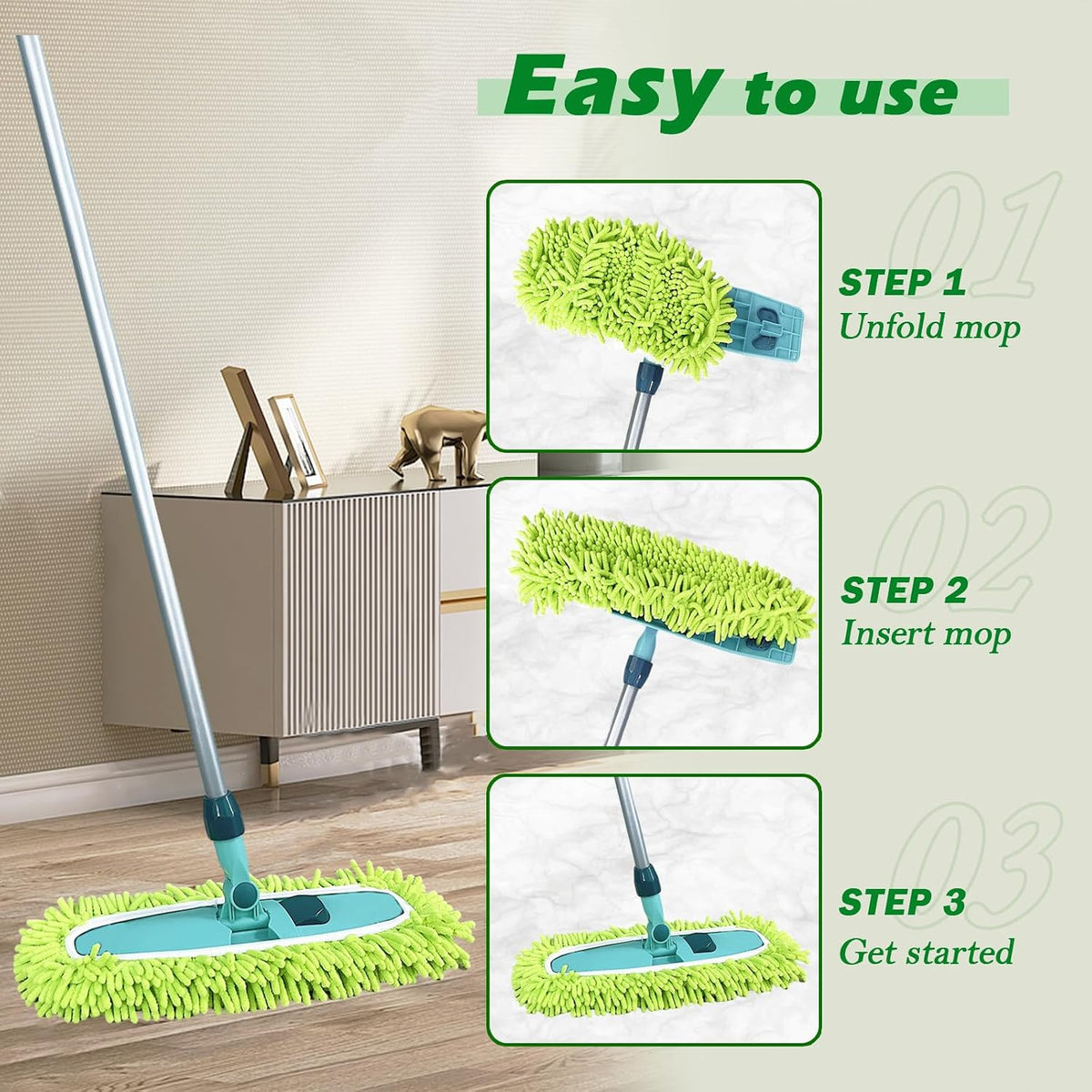 4PCS 13''~16'' Microfiber Dust Mop Pads Compatible with Leifheit 55210