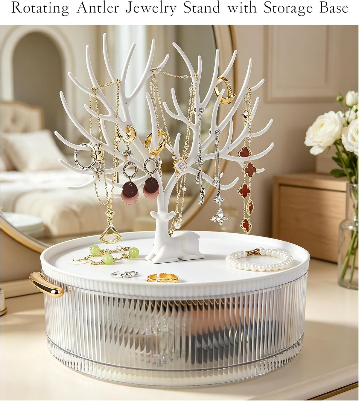 MORE&LESS Antler Striped Rotating Jewelry Storage Box. The antlers can hang earrings, ear studs, bracelets, keys, etc.