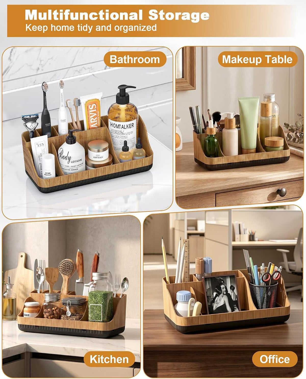 Bathroom Counter Organizer and Storage, 7 Slots Detachable Toothbrush Holders for Bathrooms, Anti-Slip Electric Toothbrush and Toothpaste Holder Countertop