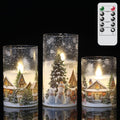 Snowman House Glass Flameless Candle Battery Operated Remote Timer