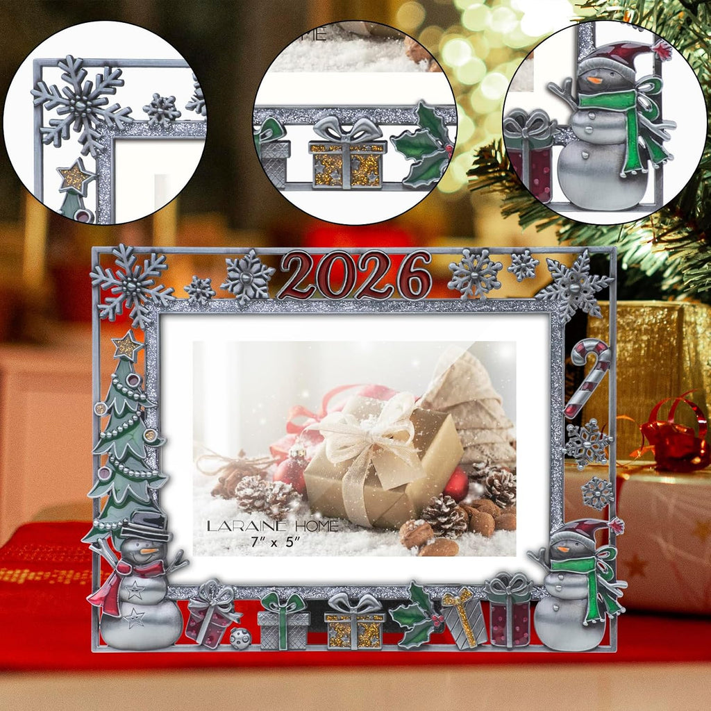 LARAINE Picture Photo Frame 5x7 Metal 2026 Christmas High Definition Display Pictures for Tabletop Home Decorative Holiday Gift (Gray (2026))