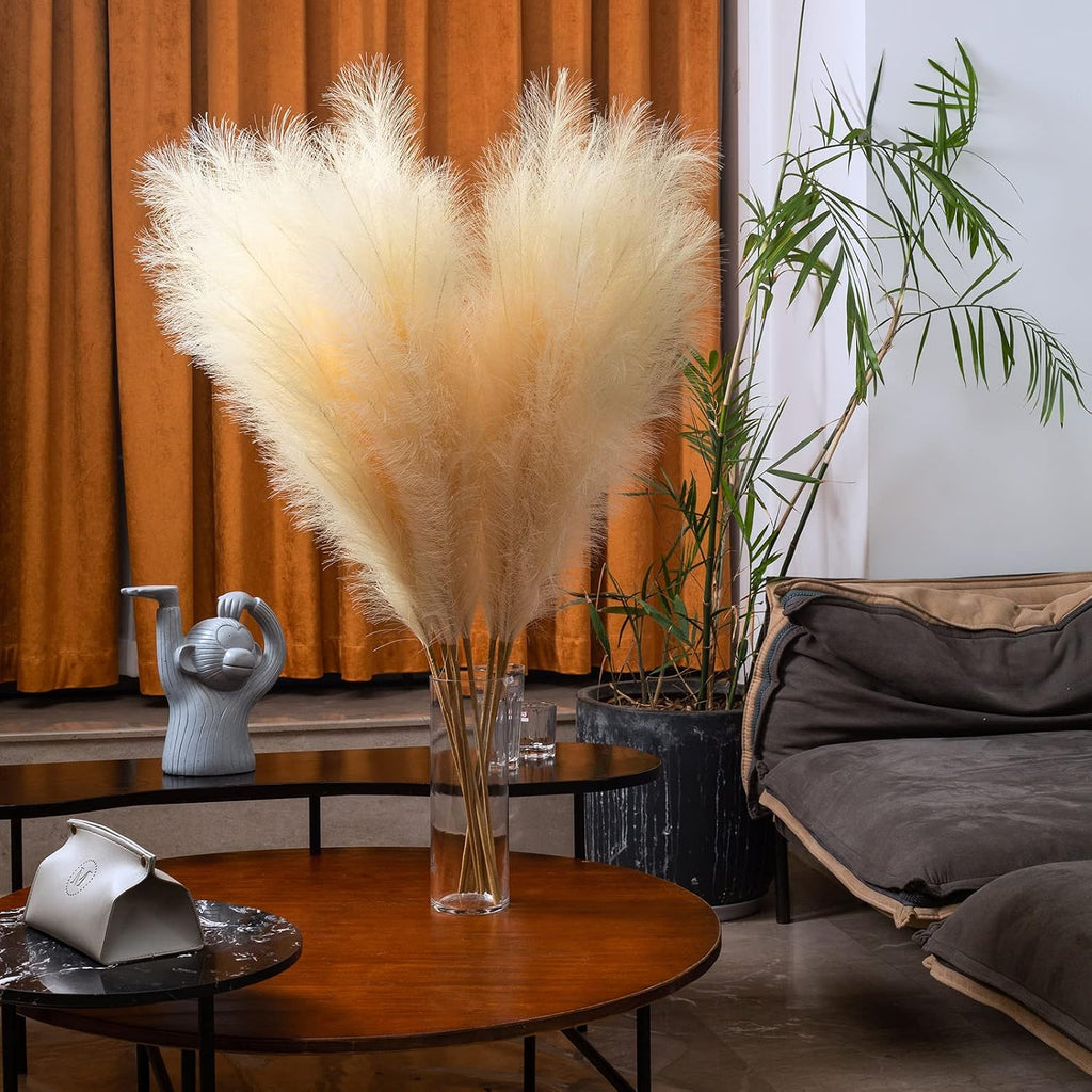 Faux Pampas Grass 6 Stems, Artificial Pampas Grass - 43 inch Total Extra Large Pompass Grass Tall Pompous Boho Flower Arrangement and Floor Vase Filler Home Decor for Room Wedding Party