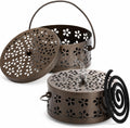 ZENFUN 2 Pack Iron Coil Holders with Lid and Handle, Bronze Incense Coil Burner with Lid, Retro Portable Coil Holder for Camp Use, Indoor, Outdoor, Fireproof, 5.7 Inches Diameter