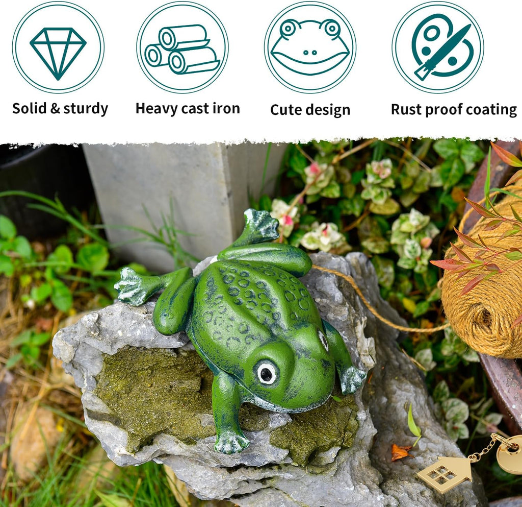 Sungmor Cast Iron Outdoor Frog Key Hider, Garden Statue–Antique Green