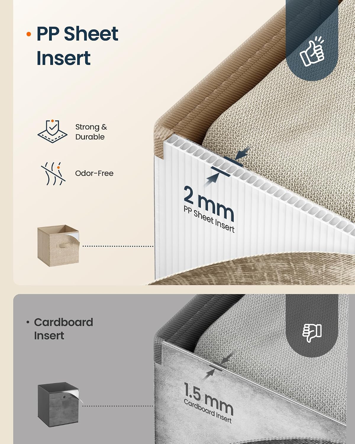 SONGMICS HOME Foldable Storage Cubes Set of 8, Fabric Shelf Organizer Bins with Handles, Closet Storage Boxes for Clothes, 10.4 x 10.4 x 11.2 Inches, Beige