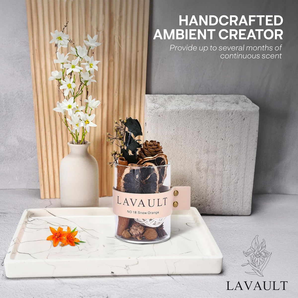 Lavault Reed Diffuser Set for Home, Office, Bedroom & Bathroom - Essential Oil Home Fragrance with Reed Sticks - Snow Orange Scented
