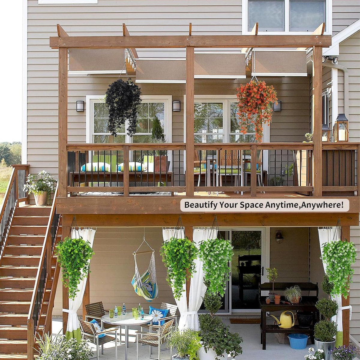 SJL 3Pcs Fall Faux Hanging Plants Artificial Fall Hanging Flowers Outdoor