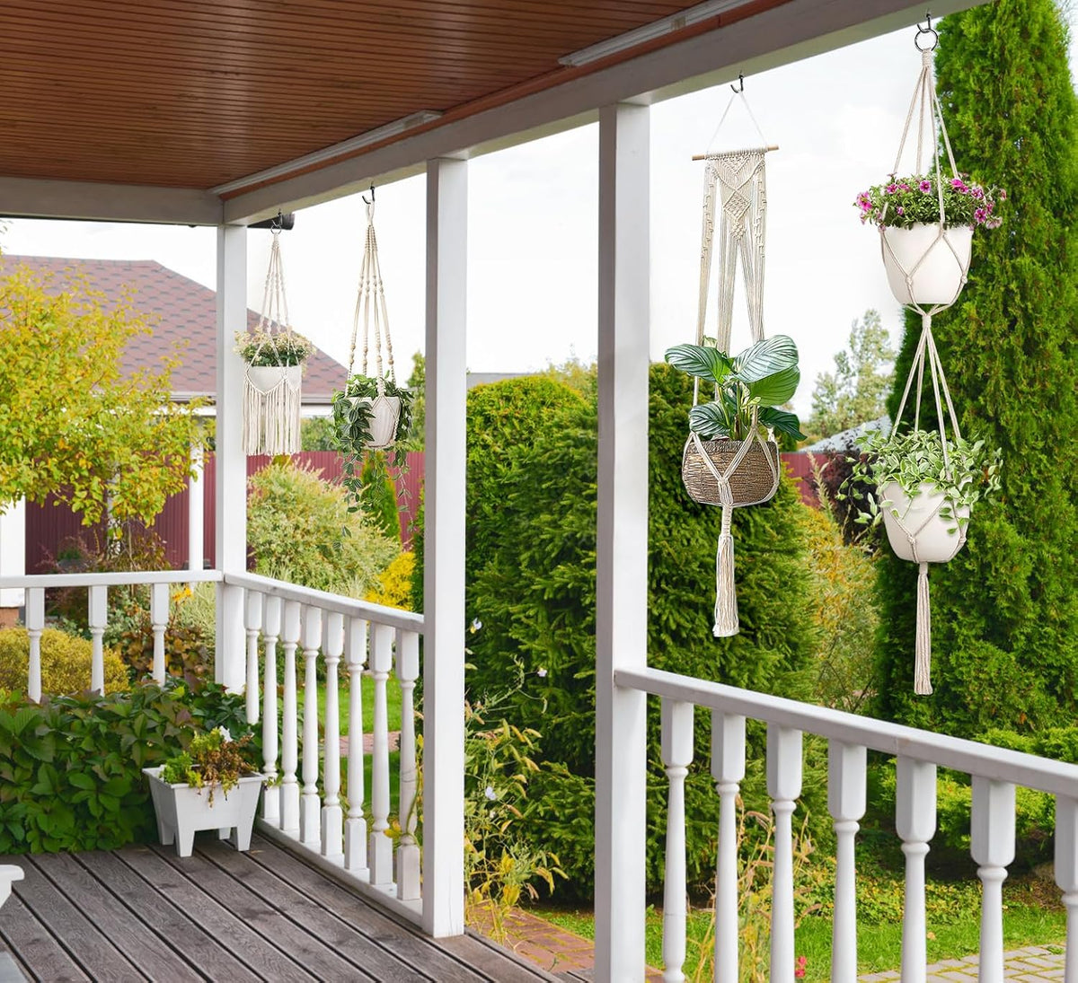 Mkono Macrame Plant Hanger 5 Pack Indoor Hanging Planters Basket with Hooks