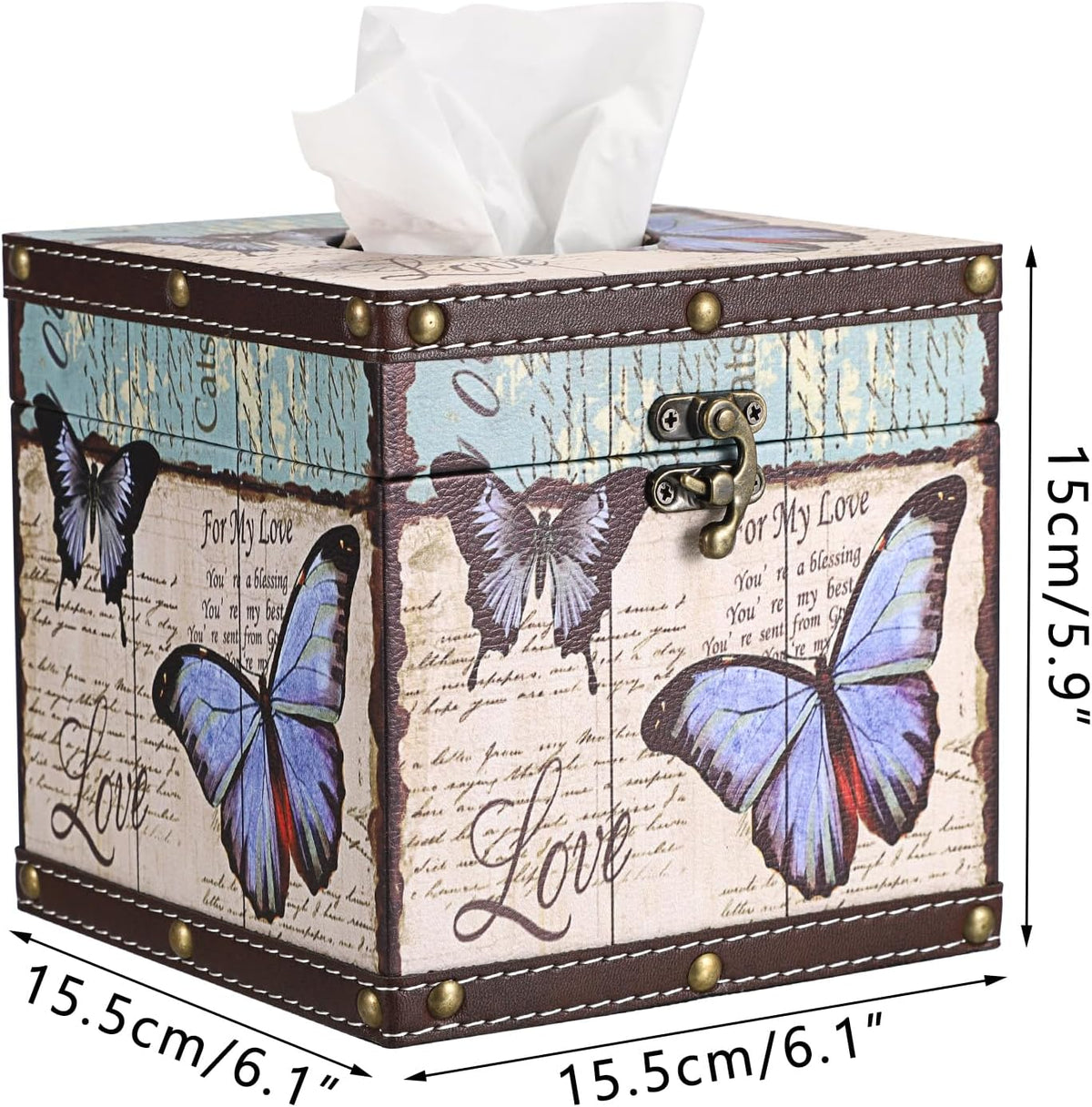 Butterfly Tissue Box Cover, Wood Square Tissue Holder, Bluish Purple