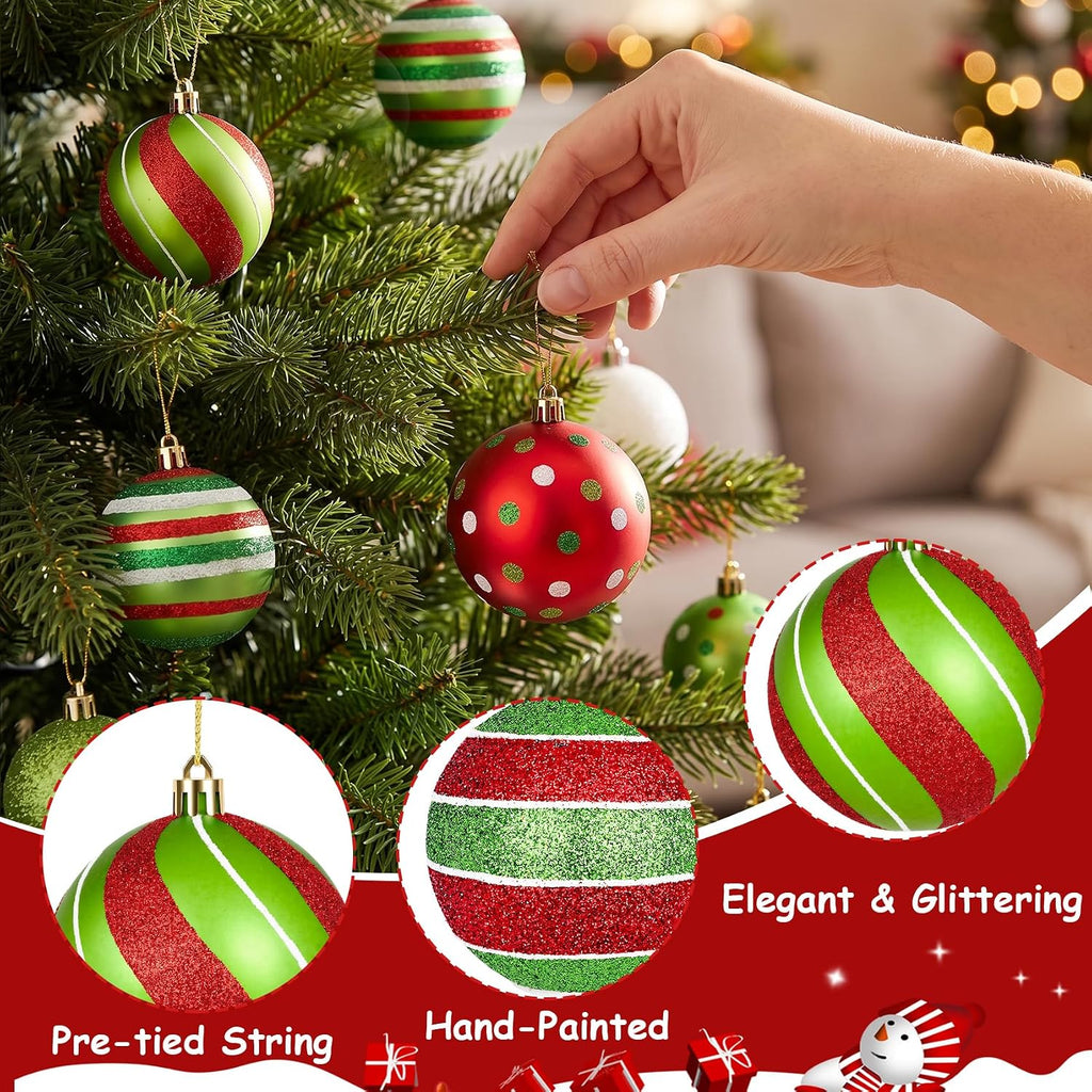 88 Pcs Christmas Tree Ball Ornaments Set, Red Green White