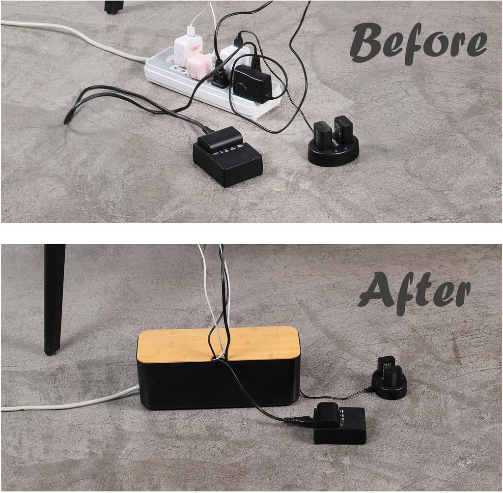 Changsuo Cable Management Box Small White Cable Organizer Box for Extension Cord Power Stripe Surge Protector Wire Management Concealer Organizer Cover Hider for Desktop Home Office Kitchen (Black)