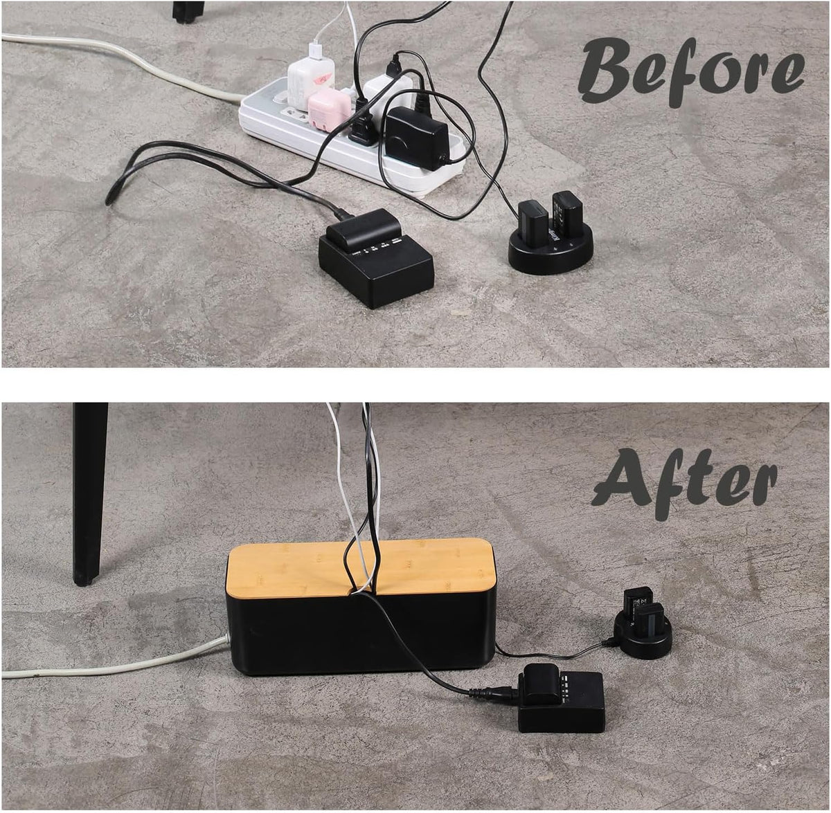 Changsuo Cable Management Box Small White Cable Organizer Box for Extension Cord Power Stripe Surge Protector Wire Management Concealer Organizer Cover Hider for Desktop Home Office Kitchen (Black)