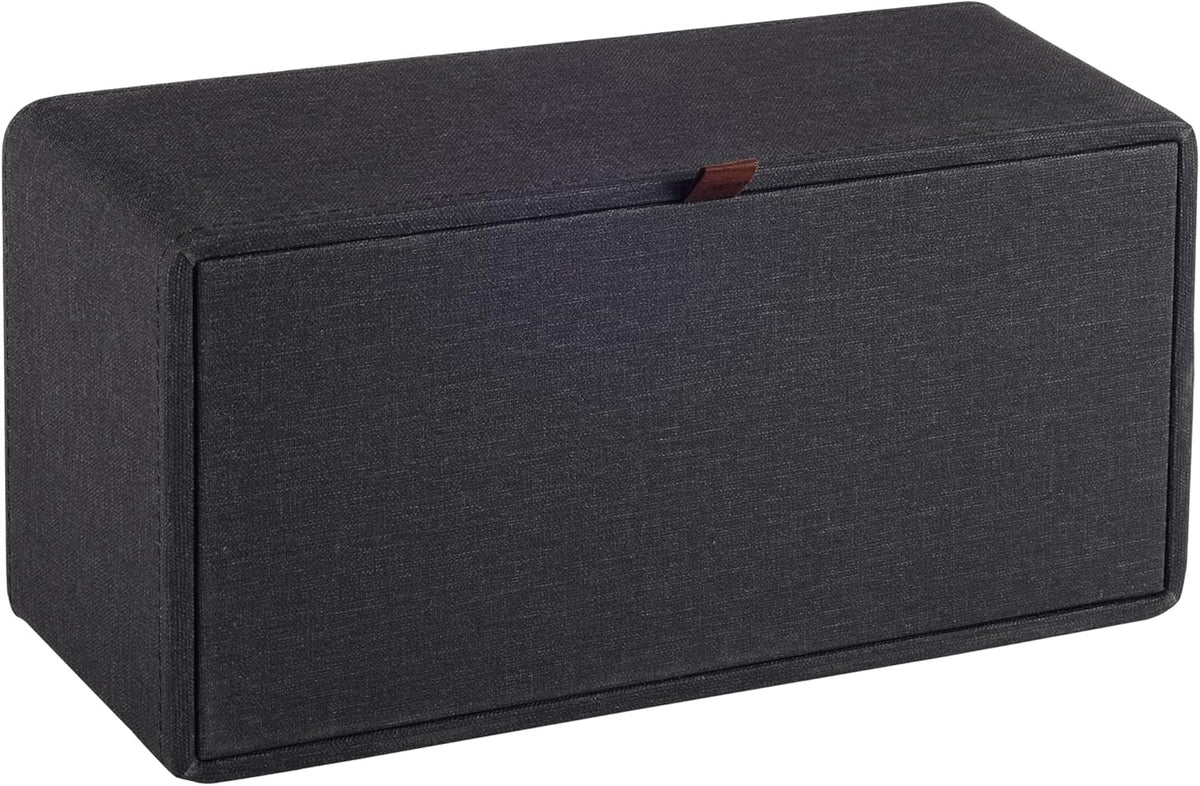 High-end Pu Leather Tissue Box Holder Two Color Combination-Linen and Wood Grain,Rounded Rectangle Napkin Paper Case Dispenser for Home Bathroom Dresser Offices Car Tissue Cover (Black)