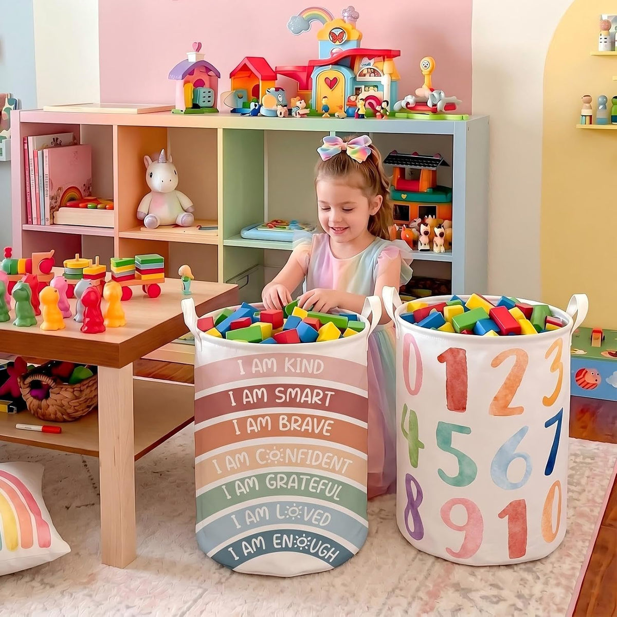 2 Pcs Reading Corner Decor for Classroom Rainbow Hamper Basket