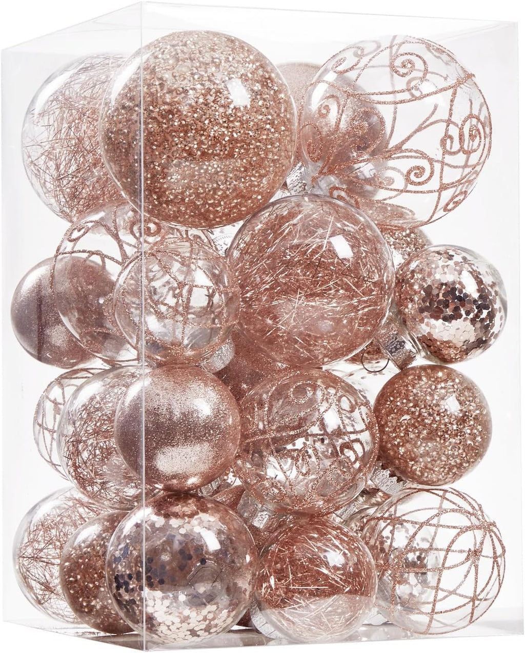 Wironlst Christmas Ball Ornaments Shatterproof Clear Large Plastic Hanging Ball Decorative Baubles Set with Stuffed Delicate Decorations (Multi-Size, Rose Gold)