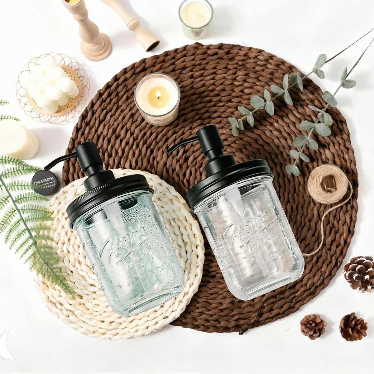 SheeChung 16oz Mason Jar Soap Dispenser, Black Stainless Steel Pump, 2 Pack