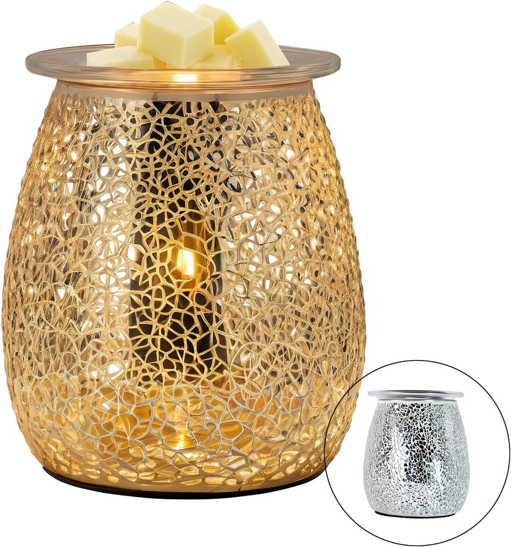 Electric Wax Warmer,Electric Wax Melt Warmer，Ice Crack Glass Pattern for Home Office Gifts & Decor (Cracked Glass)