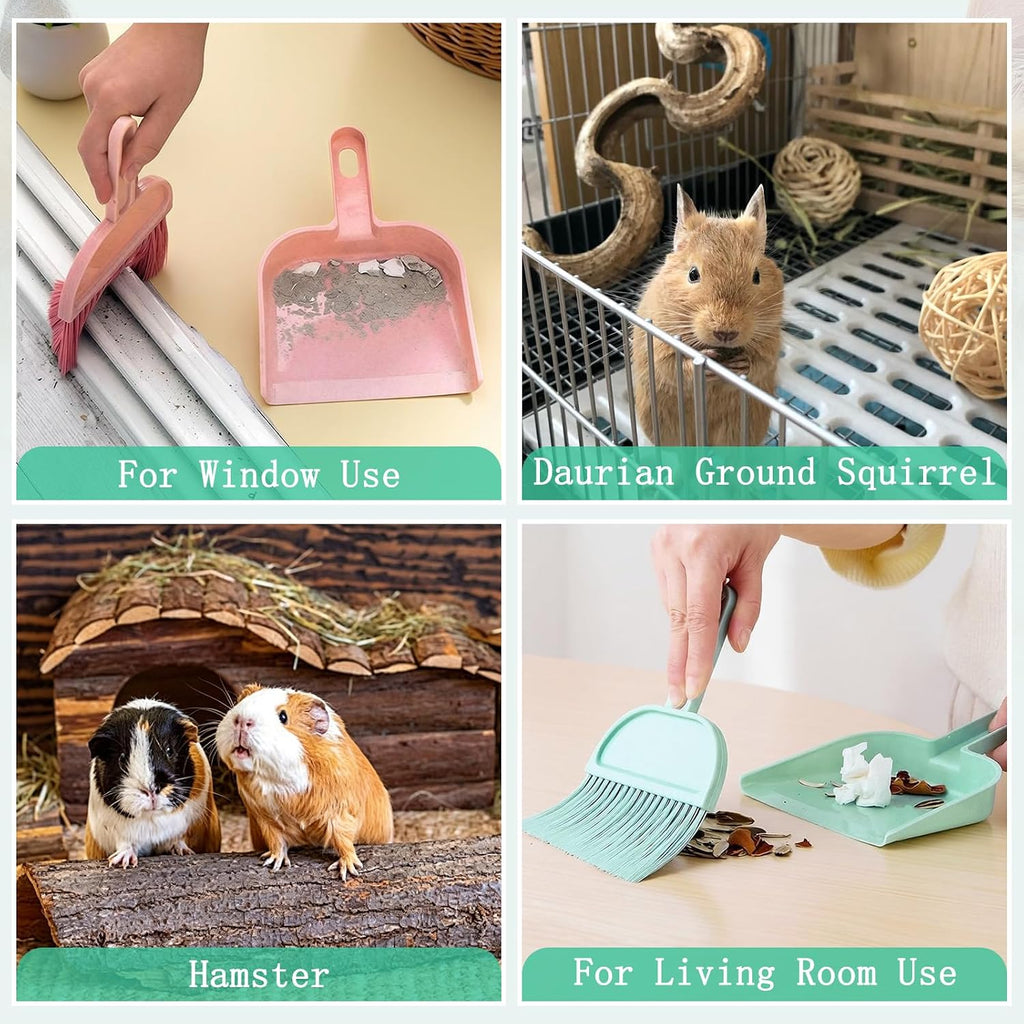 ZUFECY Mini Broom and Dustpan Set, Small Handheld Brush for Car Keyboard Desk Cleaning, Compact Sweeper for Chinchilla Hamster Bunny Small Pet Cage, Blue and Pink (2 Pack)