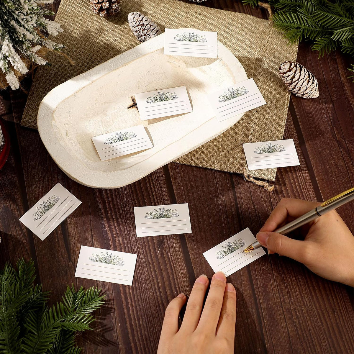 Eaasty 4 Sets Prayer Wooden Bowl with Cross, 10 Blessing Cards, White