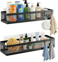 PUSDON 16.5-Inch Extra Long Slim Mesh Shower Caddy, Wall Mounted Bathroom Organizer with Adhesive, Heavy Duty Rustproof Shelf for Narrow Kitchen Pantry & RV, Holds 50 LBS 2-Pack - Matte Black Netting