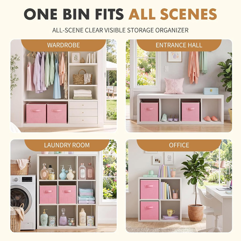 ShellKingdom Storage Bins, Foldable Linen Storage Cubes, 2 Pack (Peach)