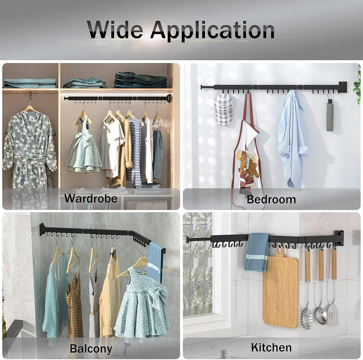 BOQORAD Drying Rack Clothing,Clothes Drying Rack Wall Mounted,Collapsible Hanging Racks for Laundry,Laundry Drying Rack,Wall Mounted Clothes Rack