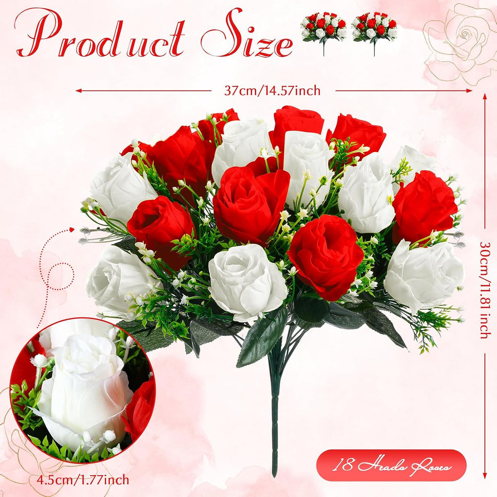 Riceshoot 2 Bouquets Cemetery Flowers for Grave, Red, White