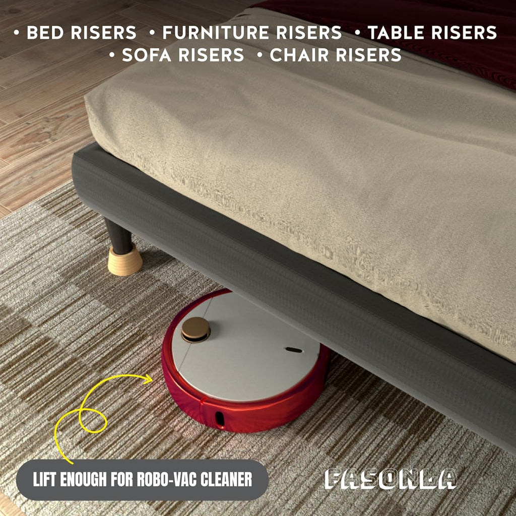 FASONLA Bed Risers (Set of 4) Furniture Risers Lifts Height 2", Oak Solid Wooden Risers for Bed, Furniture Risers with Non-Slip Recessed Hole (Monolithic Wood, 4pcs-2" Hight-Natural)