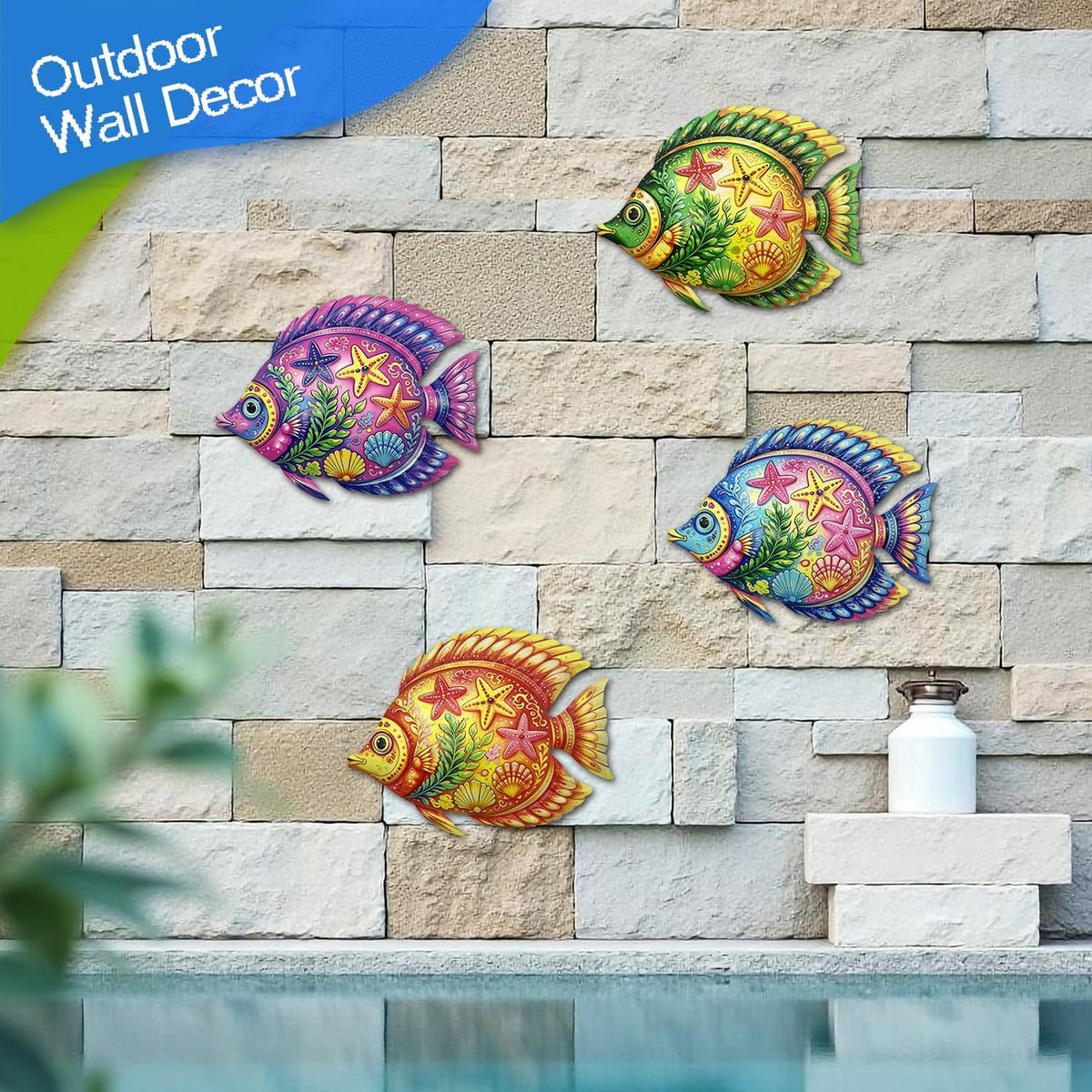 Oraytteo 4 Pack Metal Fish Wall Art Decor Decorations for Indoor or Outdoor