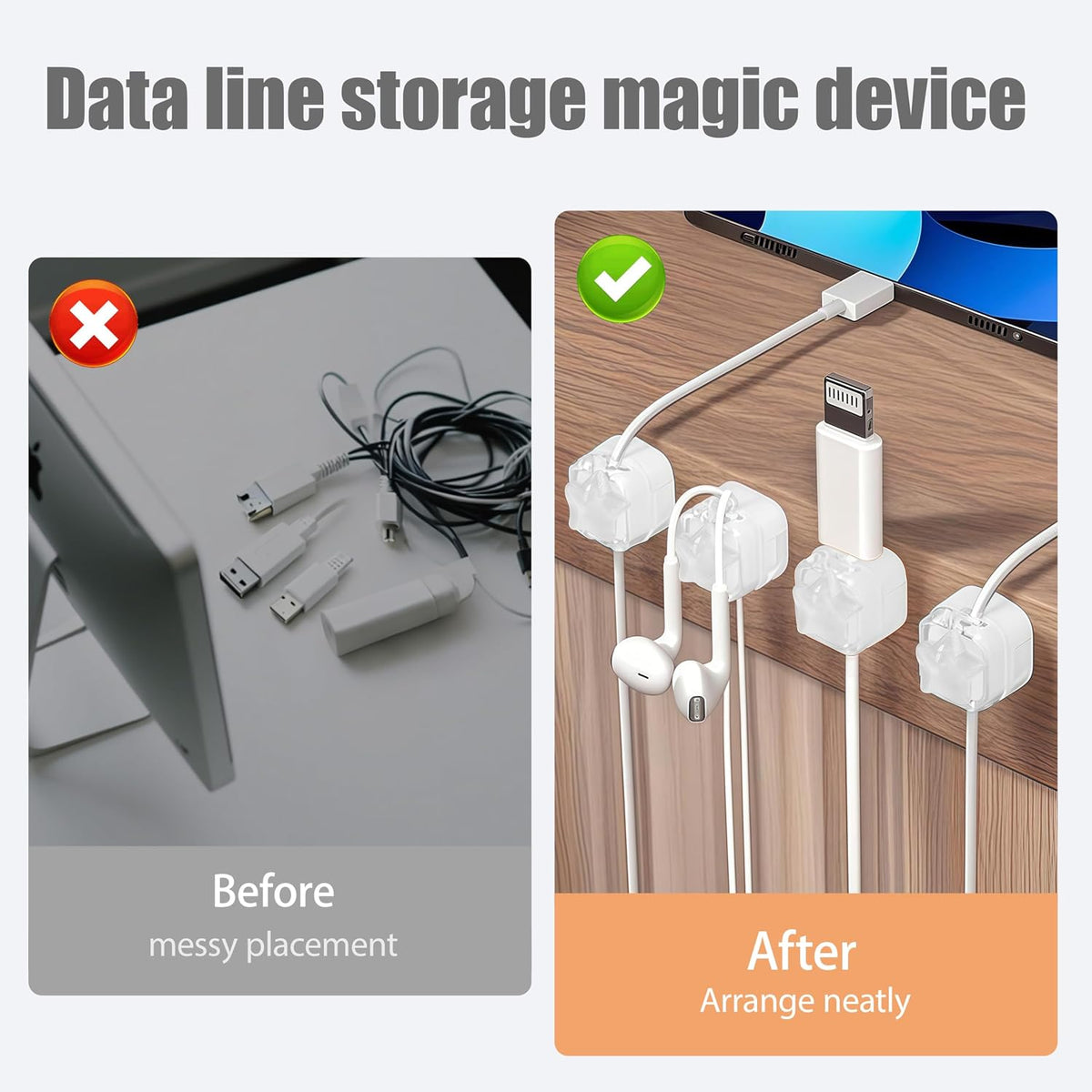 9Pack Magnetic Cable Clips,Night-Glowing Cord Holder,White Star